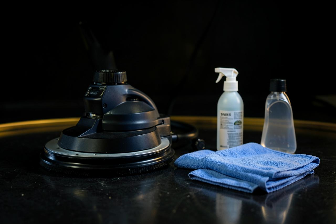 Professional floor polisher, cleaning sprays and microfibre cloths